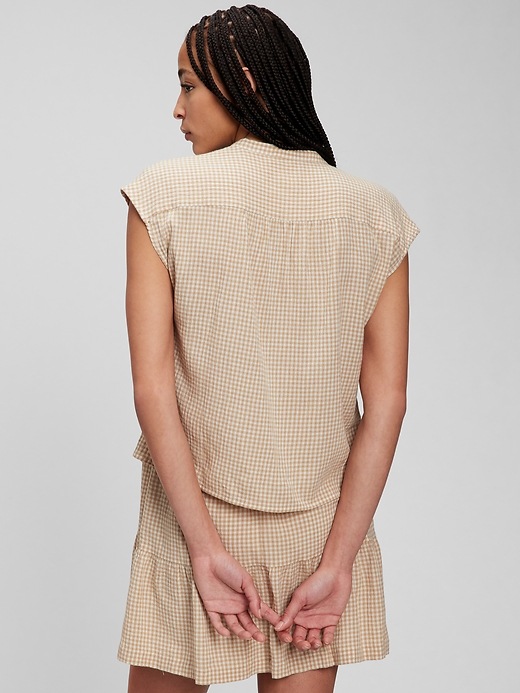 2 of 8 showing, with the color beige gingham of product Double-Button Top