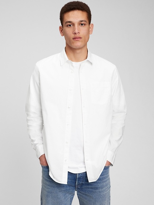 1 of 8 showing, with the color optic white of product Lightweight Poplin Shirt