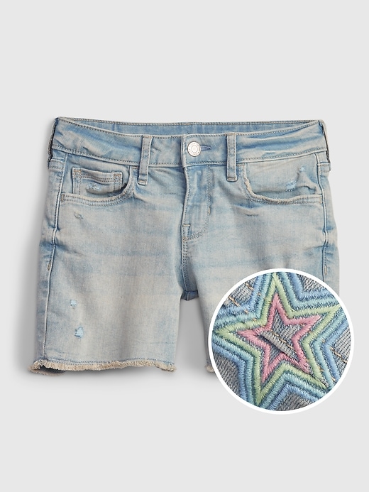 1 of 8 showing, with the color medium wash of product Kids Embroidered Midi Shorts with Washwell ™