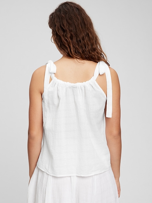 2 of 8 showing, with the color optic white of product Crinkle Gauze Tie-Shoulder Tank Top