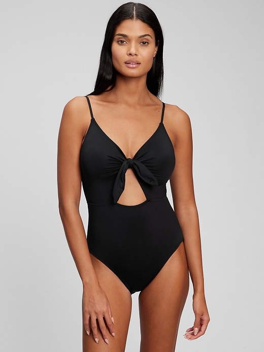 Image number 1 showing, Bunny-Tie Cutout One-Piece Swimsuit