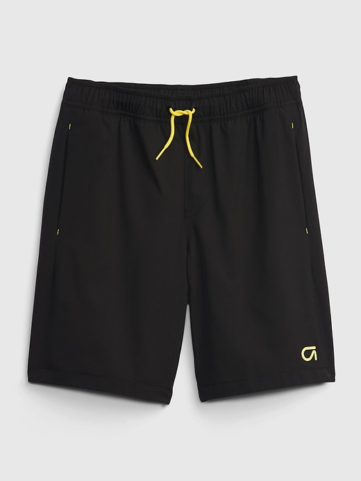 1 of 8 showing, with the color true black of product GapFit Kids Quick-Dry Shorts