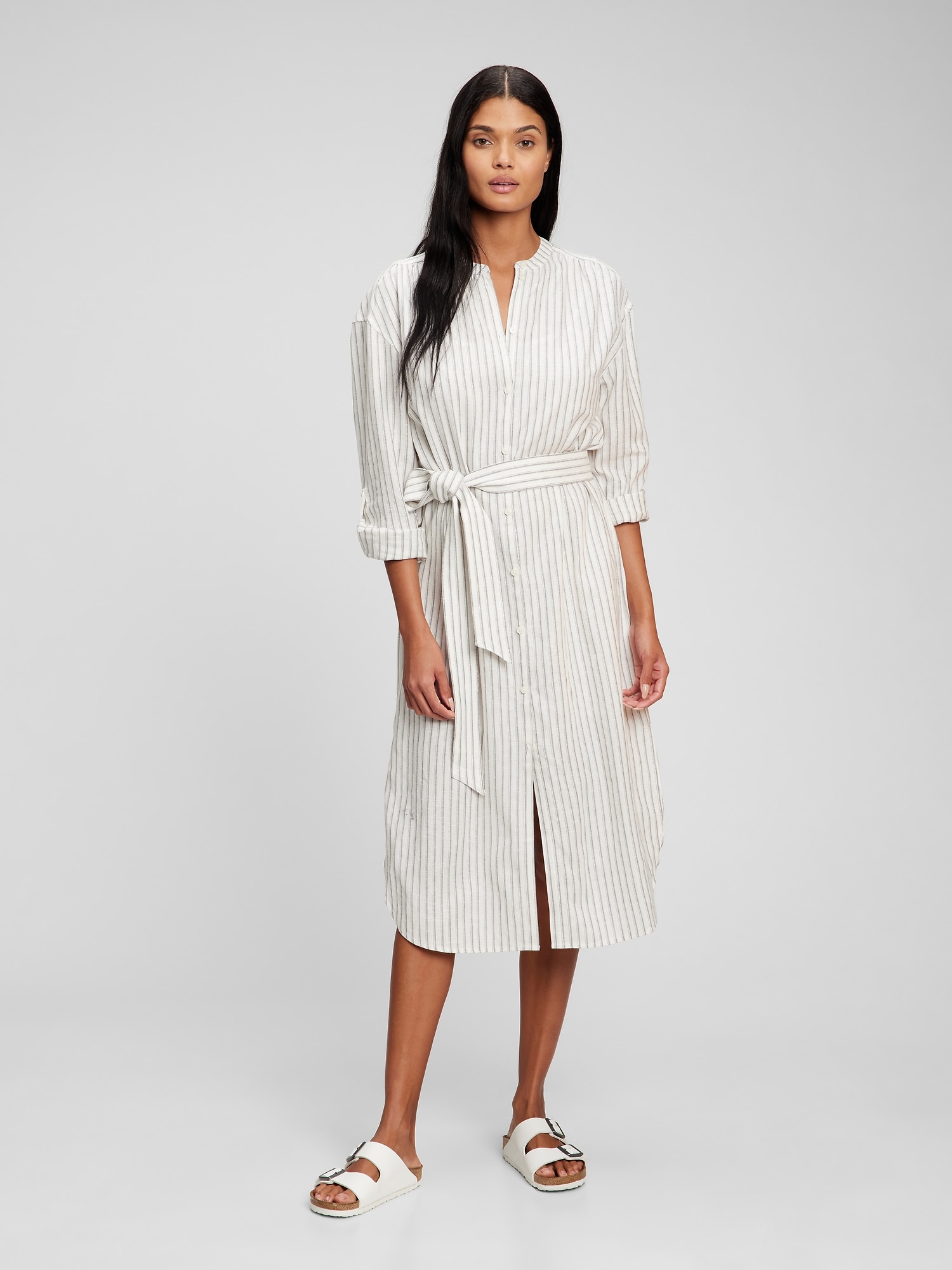 Linen Blend Belted Shirtdress Gap