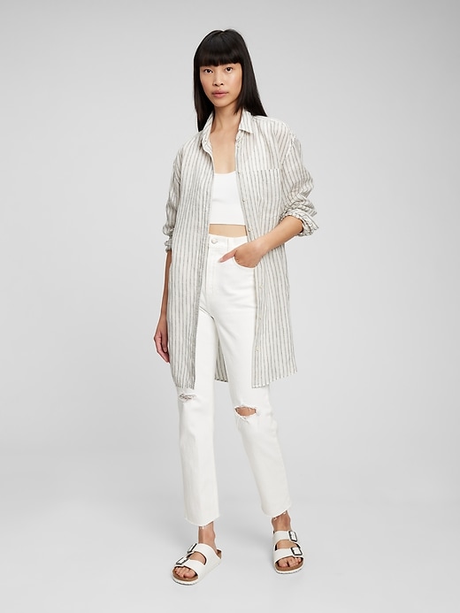1 of 8 showing, with the color grey stripe of product Linen Weekend Tunic Shirt