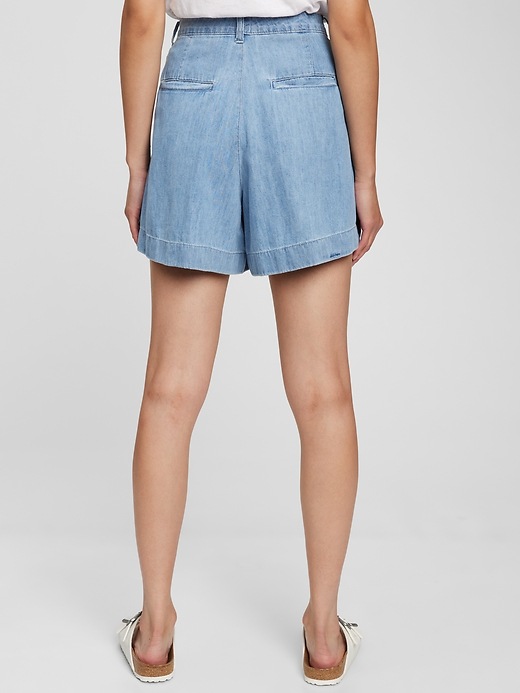 Image number 2 showing, High Rise Pleated Chambray Shorts with Washwell
