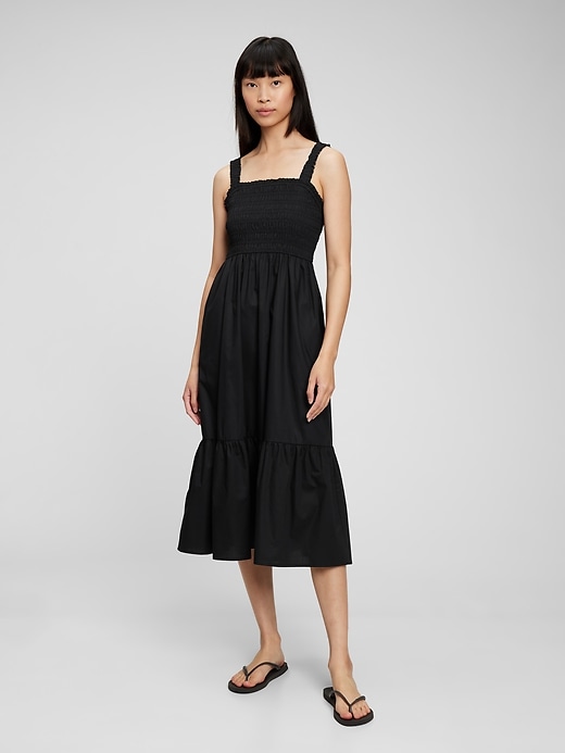 1 of 8 showing, with the color black of product Smocked Midi Tank Dress