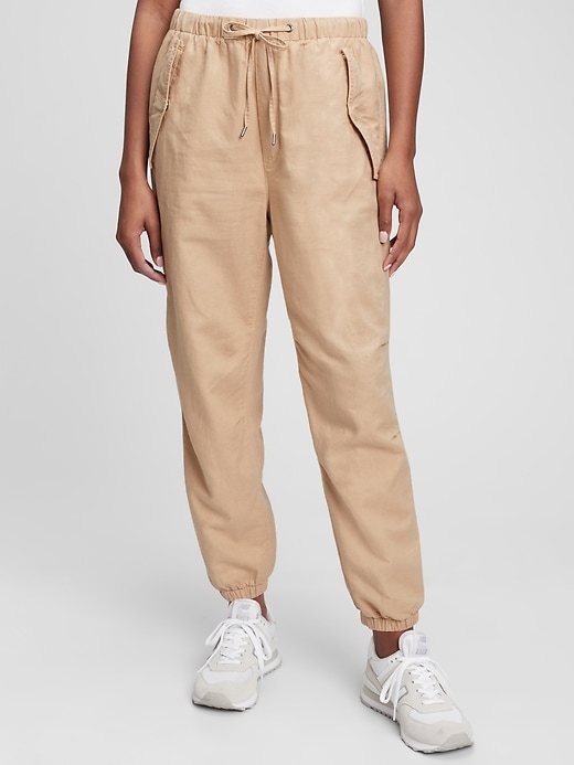 Image number 7 showing, High Rise Linen-Cotton Utility Joggers