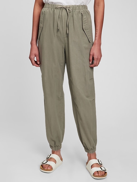 Image number 9 showing, High Rise Linen-Cotton Utility Joggers