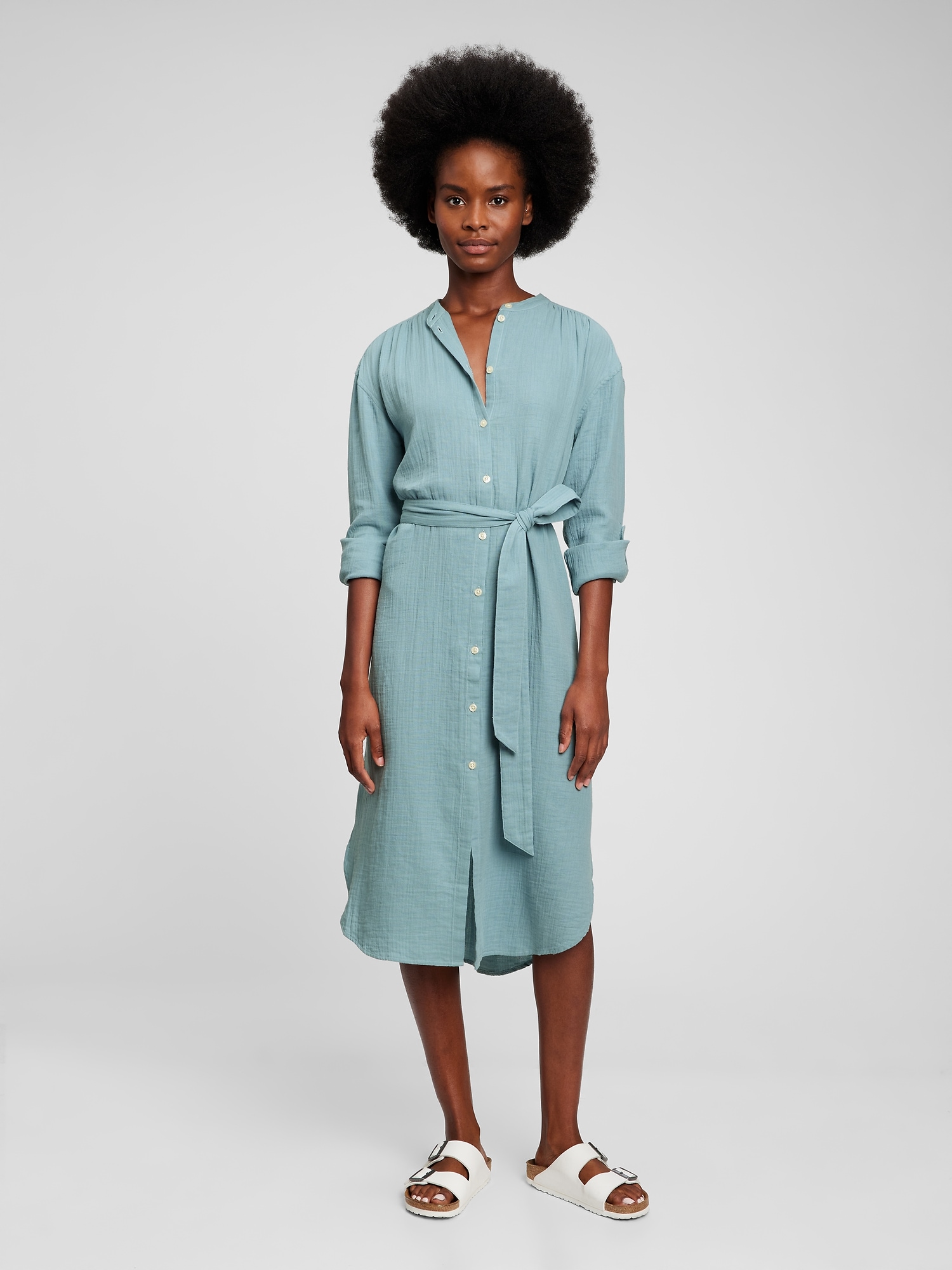 Crinkle Gauze Button Front Dress Gap