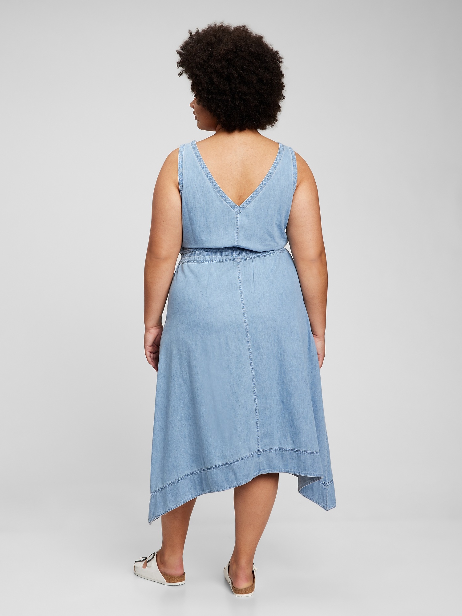Tie-Waist Midi Denim Dress with 