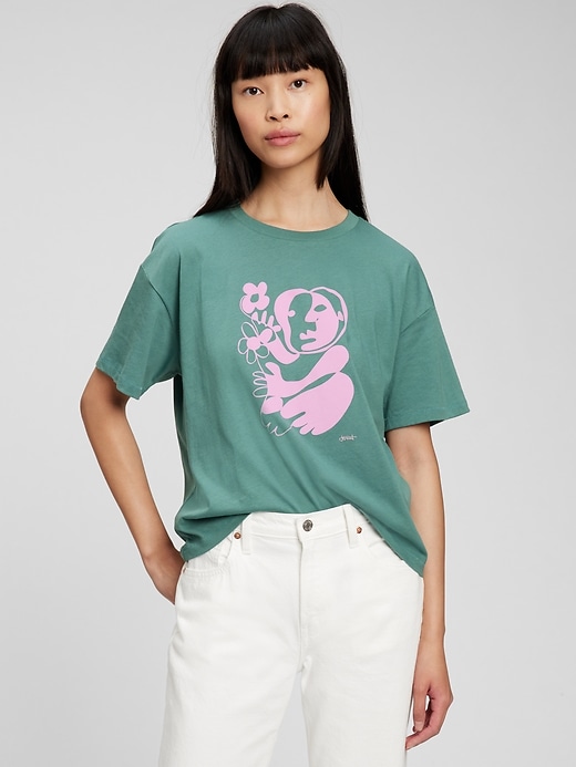 1 of 8 showing, with the color sagebrush green of product Gap × Demit Omphroy Organic Cotton Graphic T-Shirt