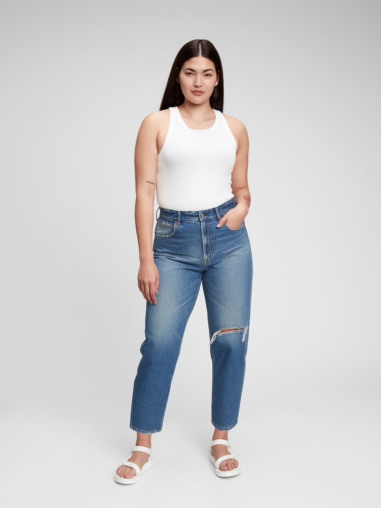 High Rise Pleated Barrel Jeans with Washwell Gap