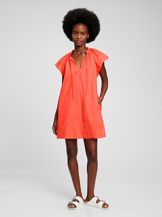 Tie Front Flutter Sleeve Mini Dress Gap