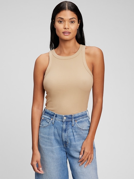 1 of 8 showing, with the color new sand beige of product Rib Halter Tank Top
