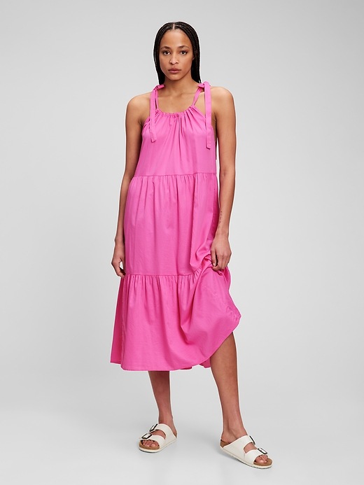 Image number 4 showing, Tie-Shoulder Tiered Midi Dress