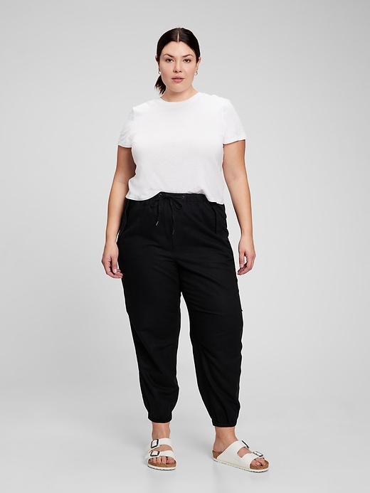 1 of 8 showing, with the color black of product High Rise Linen-Cotton Utility Joggers