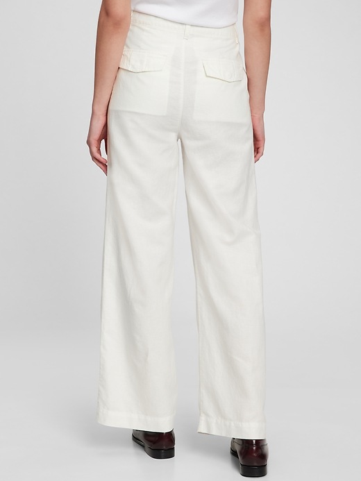 Linen-Cotton Pleated Wide Leg Pants 