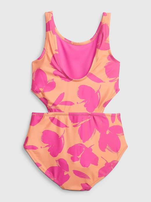 2 of 8 showing, with the color orange neon coral of product Kids Recycled Cutout Swim One-Piece