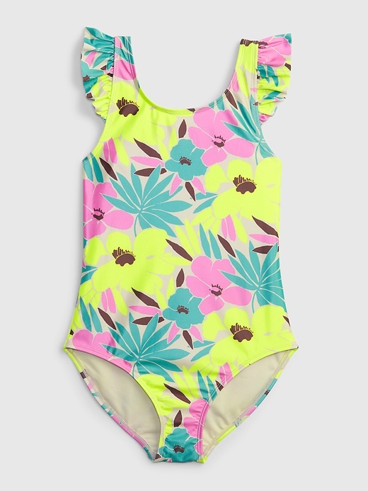 View large product image 1 of 1. Girls Recycled Ruffle Swim One-Piece