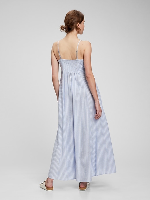 2 of 8 showing, with the color blue stripe of product Linen Blend Empire Waist Maxi Dress