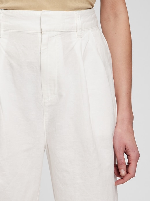 Image number 7 showing, High Rise Linen-Cotton Pleated Wide Leg Pants with Washwell