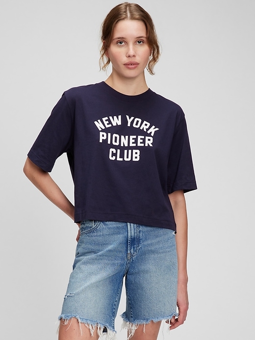 1 of 8 showing, with the color navy blue of product Gap × New York Pioneer Club 100% Organic Cotton Graphic T-Shirt