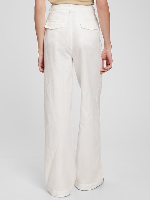 Image number 6 showing, High Rise Linen-Cotton Pleated Wide Leg Pants with Washwell