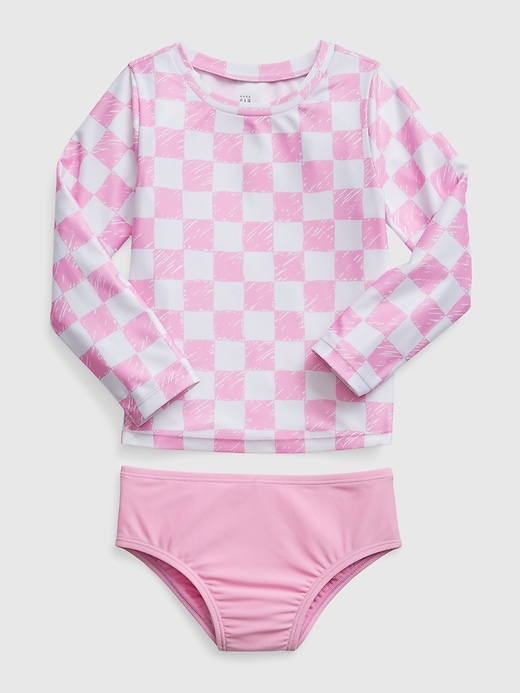 1 of 8 showing, with the color sugar pink of product Toddler Recycled Rash Guard Swim Two-Piece
