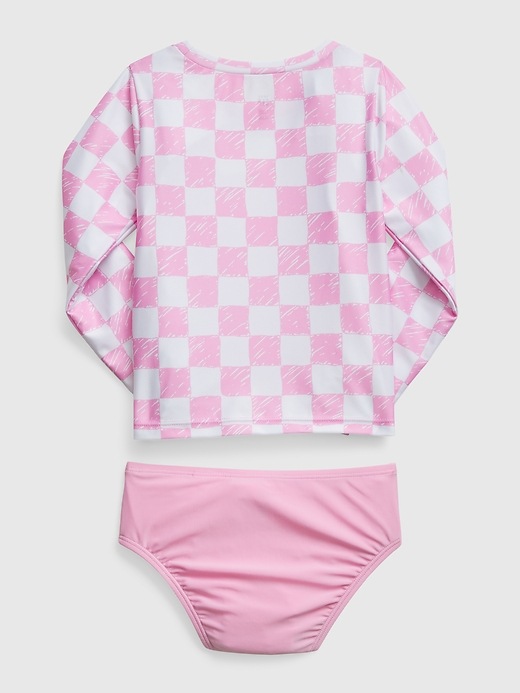 2 of 8 showing, with the color sugar pink of product Toddler Recycled Rash Guard Swim Two-Piece