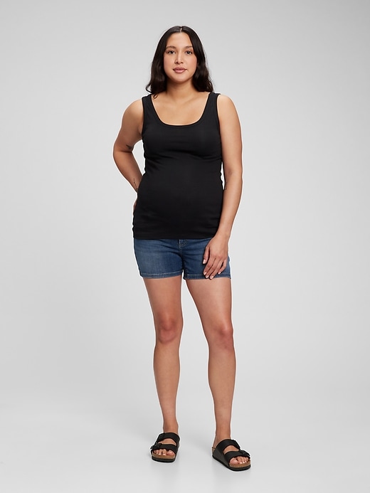 Image number 1 showing, 4" Maternity Inset Panel Denim Shorts