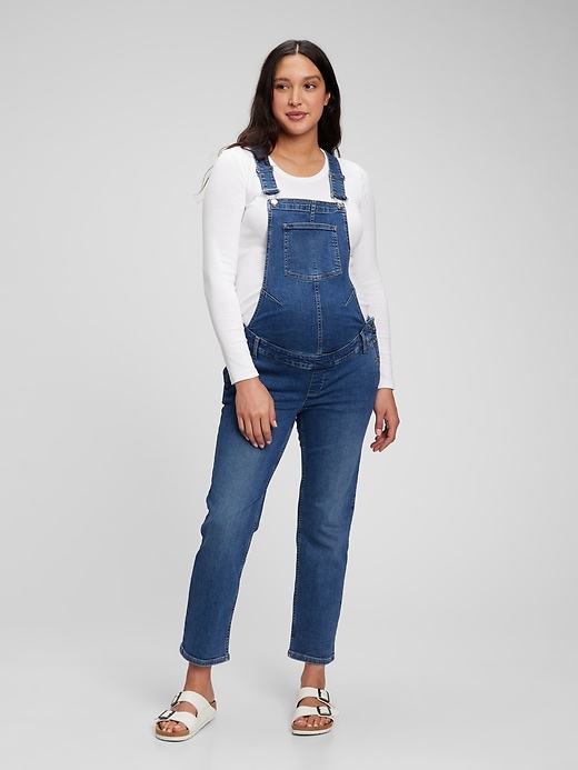 Image number 1 showing, Maternity Denim Overalls with Washwell