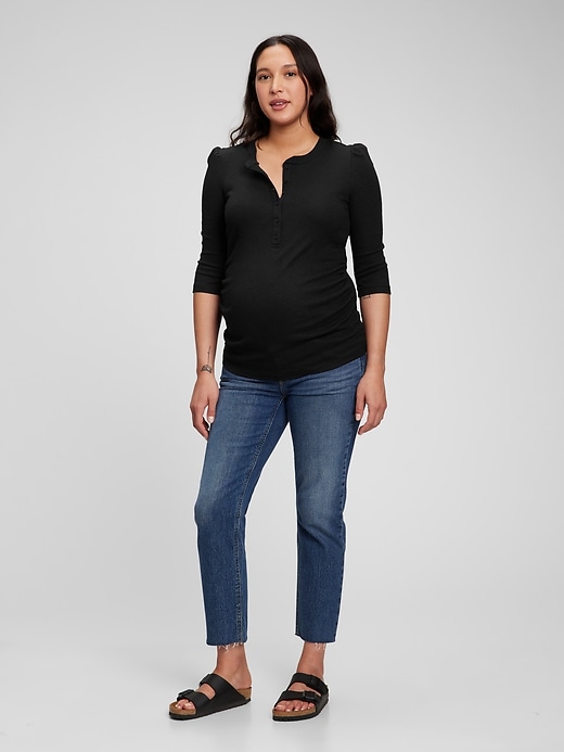 1 of 8 showing, with the color true black of product Maternity Rib Henley T-Shirt