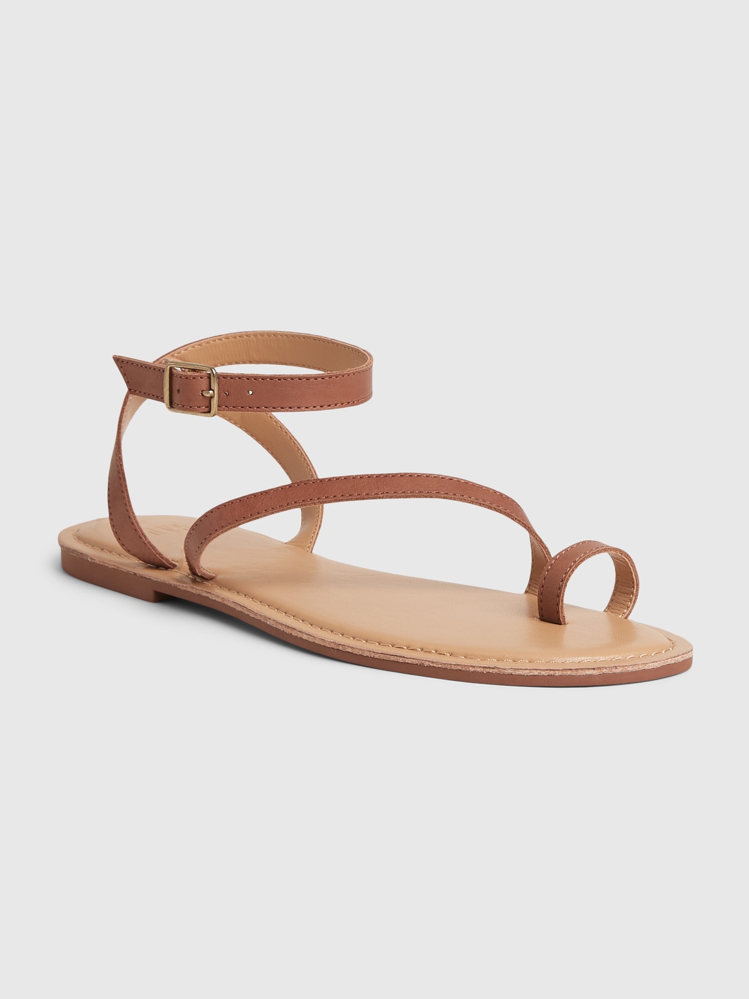 Gap Leather Ankle Wrap Strappy Sandals In Cognac Brown