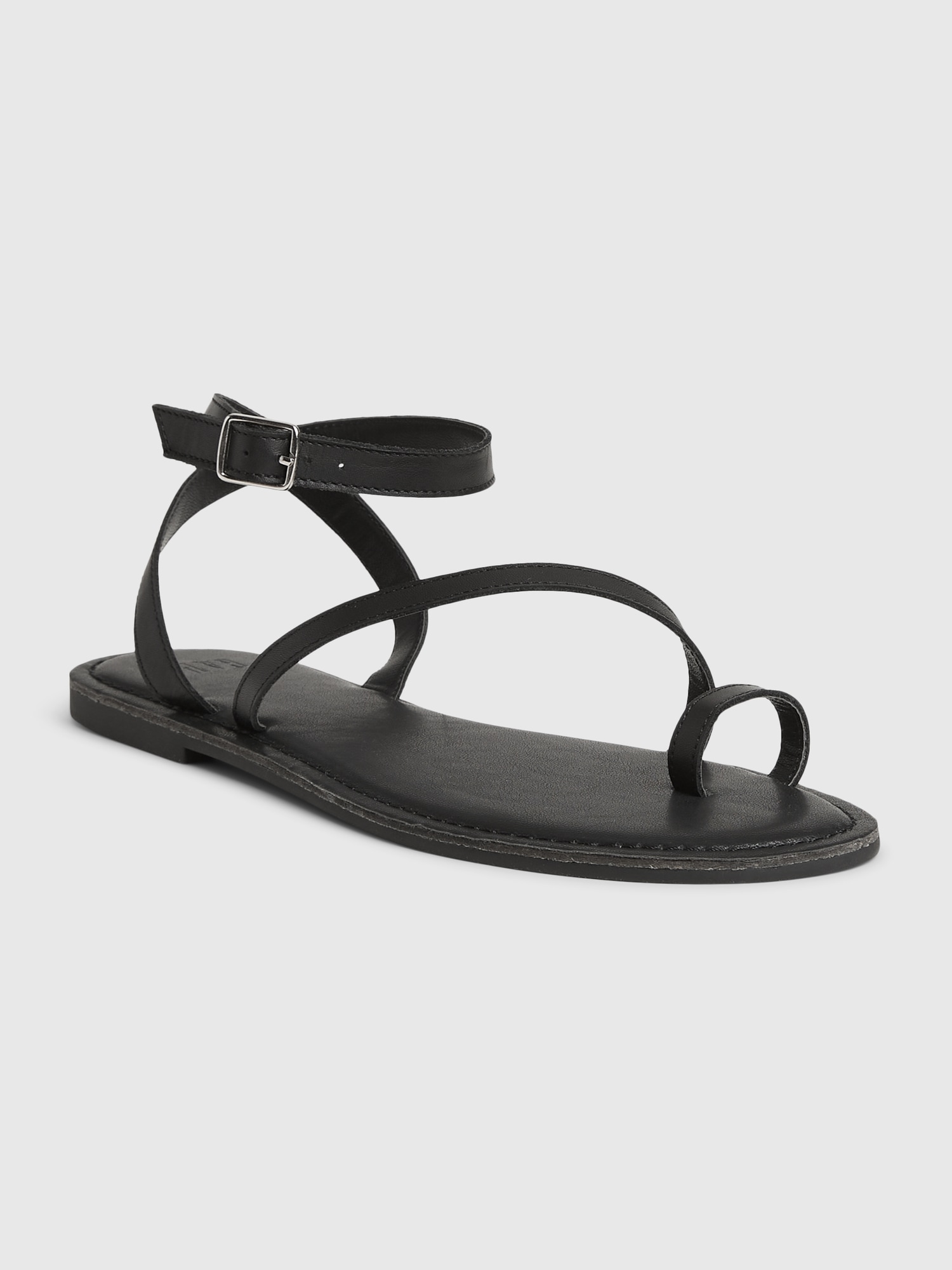 Gap Leather Ankle Wrap Strappy Sandals In Black Night