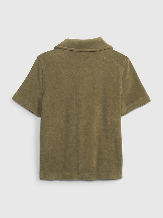 2 of 8 showing, with the color olive green of product Toddler Towel Terry Button-Down Shirt