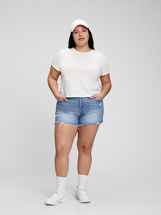1 of 8 showing, with the color medium wash of product 3" High Rise Cheeky Shorts