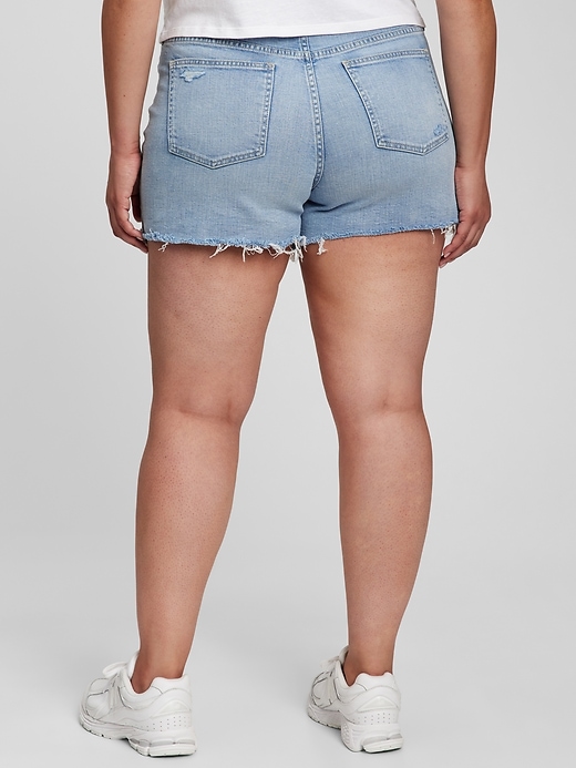2 of 8 showing, with the color light wash of product 4" High Rise Denim Shorts
