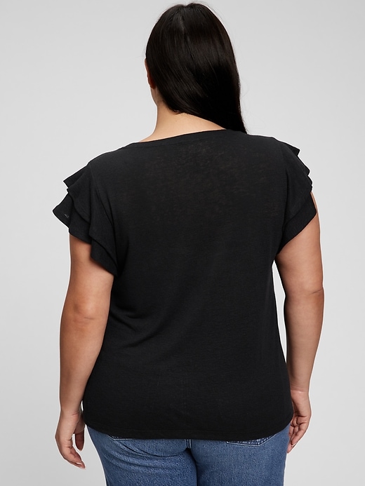 2 of 8 showing, with the color black of product Linen Blend Flutter Sleeve Top
