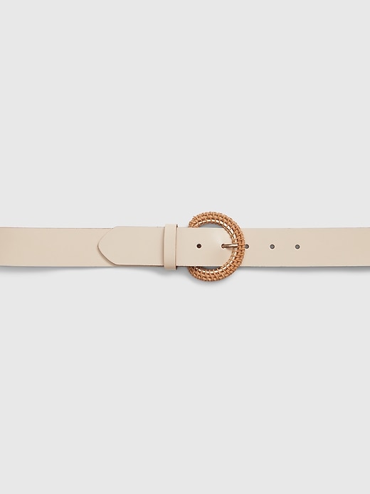 2 of 8 showing, with the color bone white of product Leather Belt with Rattan Buckle