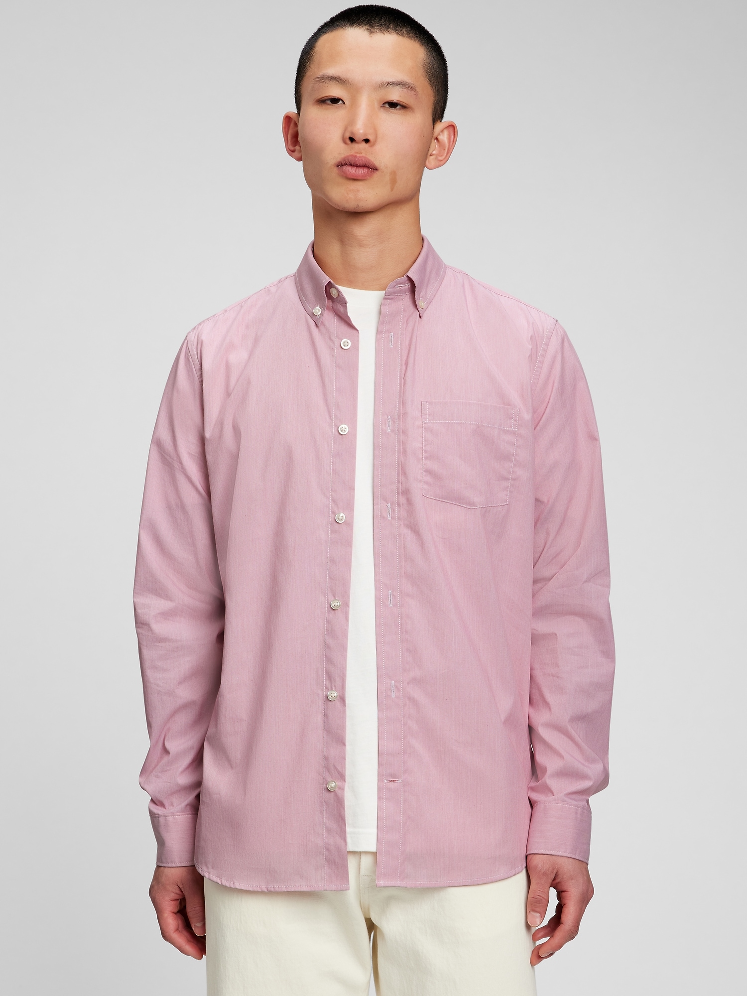 Gap All-Day Poplin Shirt in Standard Fit pink. 1
