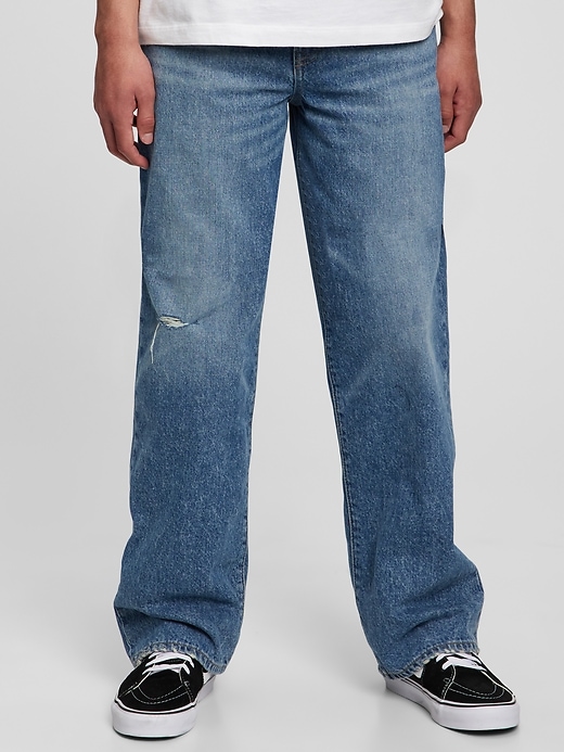 1 of 8 showing, with the color medium destroy of product Teen Organic Cotton '90s Loose Jeans