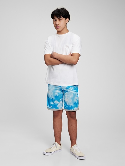 1 of 8 showing, with the color cloud print of product Teen GapFit 100% Recycled  Essential Shorts