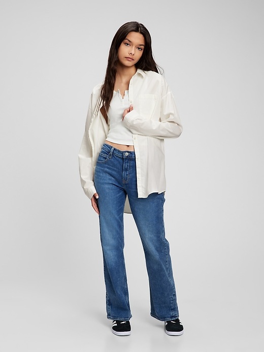 1 of 8 showing, with the color new off white of product Teen 100% Organic Cotton Oversized Button-Down Shirt