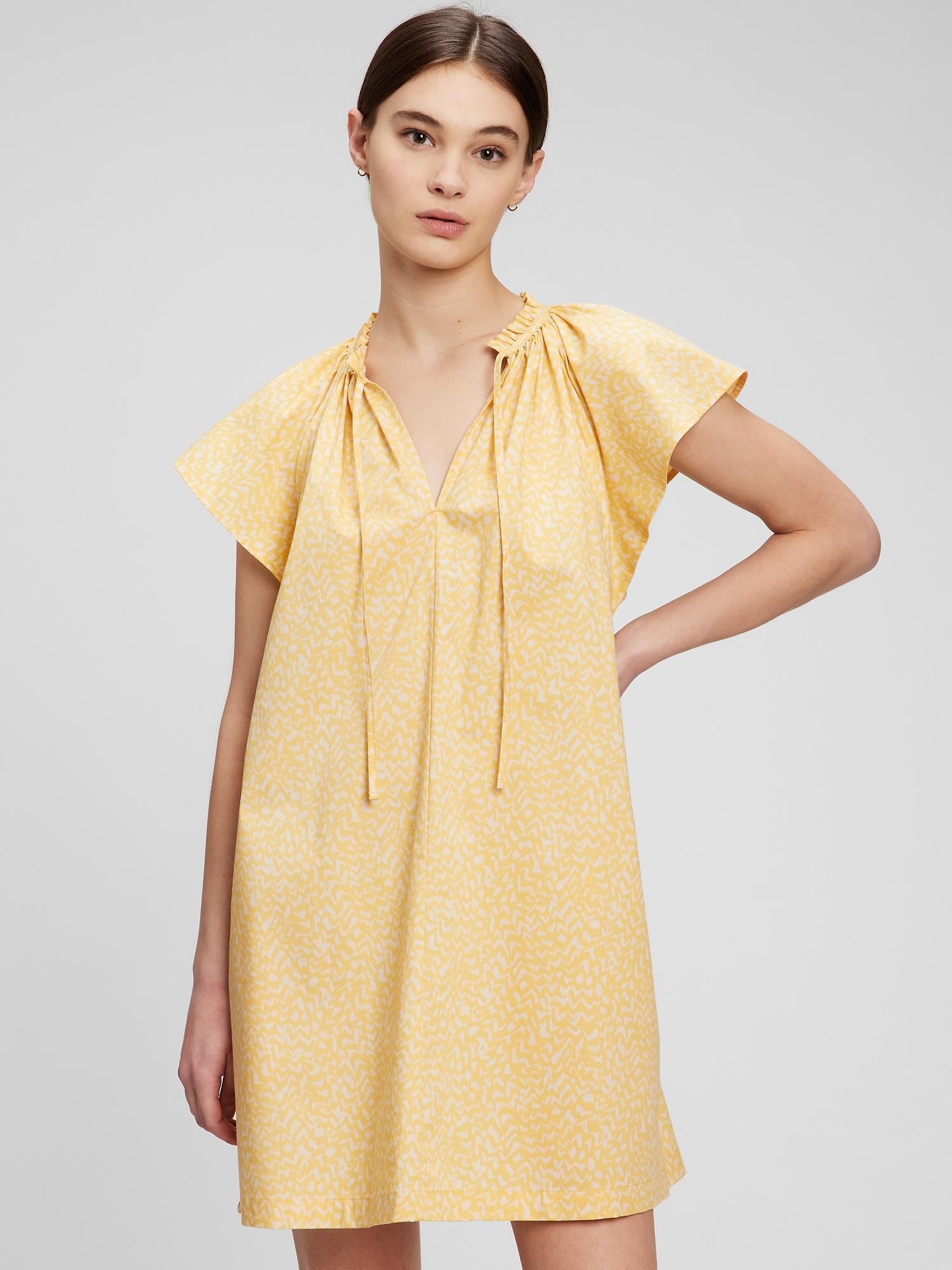 Gap Printed Tie-front Flutter Sleeve Mini Dress In Yellow Print