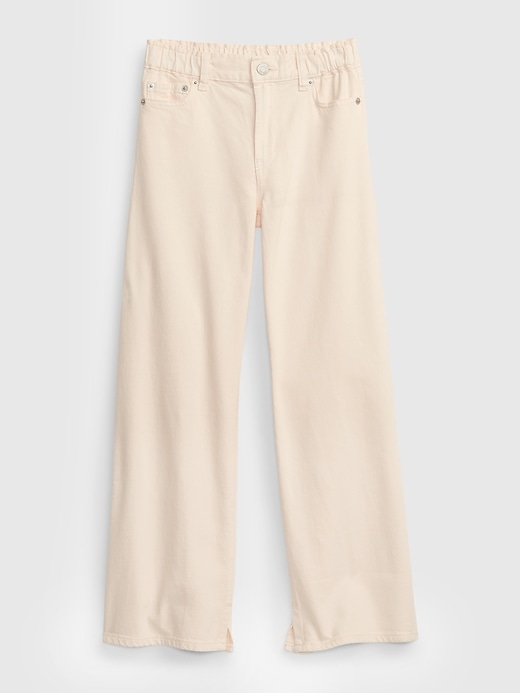 1 of 8 showing, with the color ecru of product Kids High Rise Wide Leg Jeans with Washwell