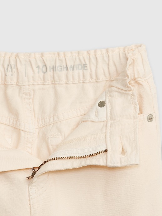 2 of 8 showing, with the color ecru of product Kids High Rise Wide Leg Jeans with Washwell