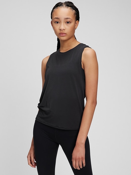 1 of 8 showing, with the color black of product GapFit Breathe Racerback Muscle Tank Top