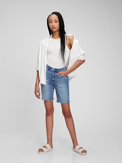 Image number 1 showing, High Rise Denim Bermuda Shorts with Washwell