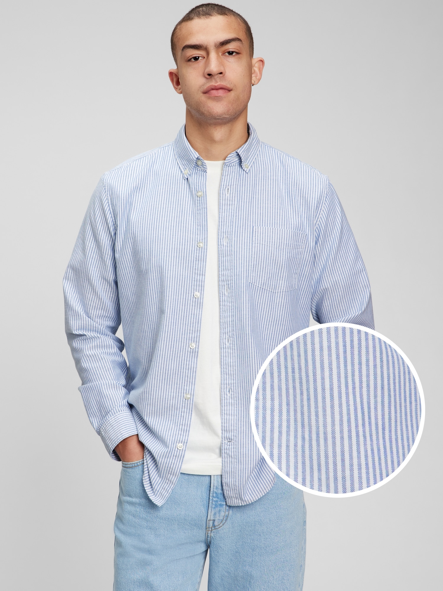 Gap Classic Oxford Shirt In Standard Fit In Blue Stripe