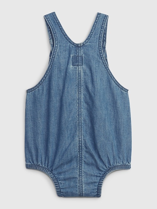 Image number 2 showing, Baby 100% Organic Cotton Denim Bubble Overalls with Washwell